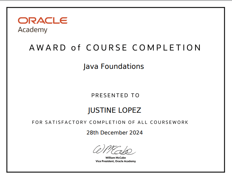 Java Course Certificate
